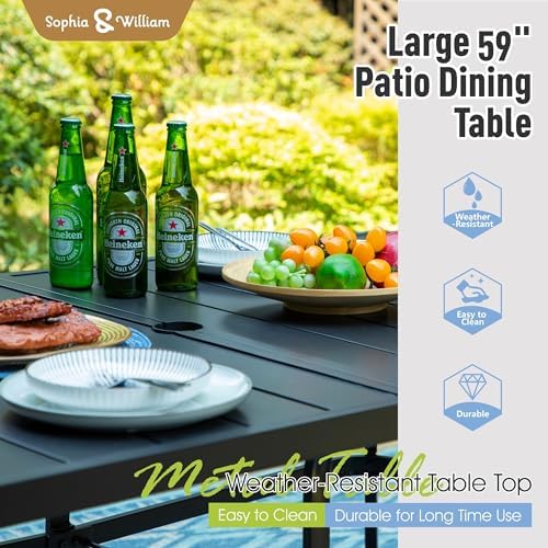 Sophia & William Patio Dining Set for 6 w/Swivel Textilene Chairs, Brown