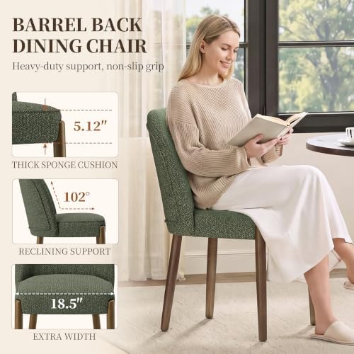 MALOL Barrel Modern Dining Chair, Upholstered Dining Chairs Set of 4, Green