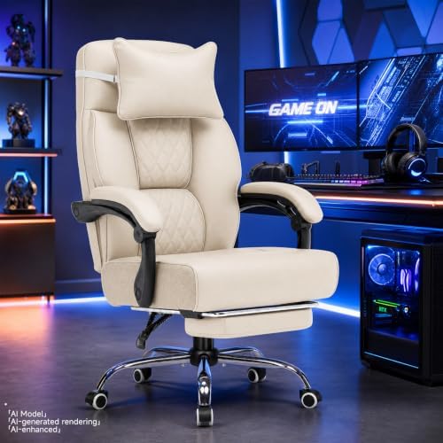 GTPLAYER Big and Tall Office Chair Heavy Duty Ergonomic Gaming Chair Beige