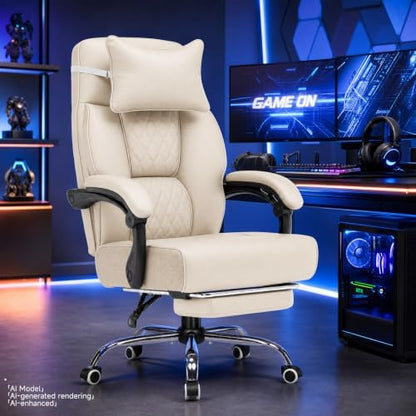 GTPLAYER Big and Tall Office Chair Heavy Duty Ergonomic Gaming Chair Beige