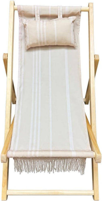 Children’s Vintage Sun Lounger Sling Chair | Wooden Frame with Canvas Fabric | Outdoor Folding Deck Chair for Kids Ages 5+ | Portable & Lightweight for Backyard, Poolside, or Beach (Rope)