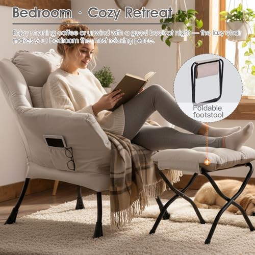 Lazy Chair with Ottoman, Comfy Reading Chair for Bedroom