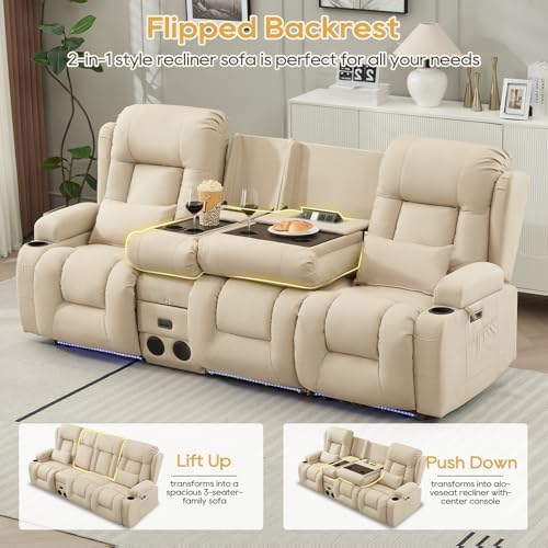 IPKIG Power Loveseat Recliner Sofa with Flip Back Console, 89" - 4 Seat