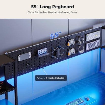 AODK 79 Inch Gaming Desk with Shelves & DIY Pegboard, PC Desk with Drawers