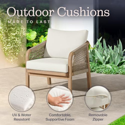 Alaterre Furniture Lusso 3 Piece Outdoor Patio Furniture Set - Weather-Resistant Eucalyptus Wood Patio Table and Chairs Set of 2 - Modern Outside Furniture Set for Porch, Deck, or Poolside (Natural)