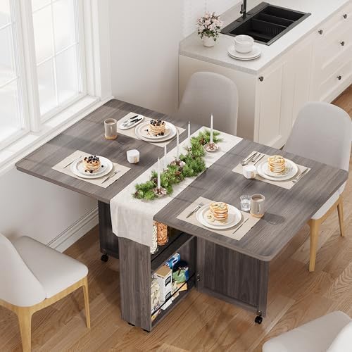 IDEALHOUSE Folding Dining Table with Storage, Folding Kitchen Table with Drawers, Apartments, Small Spaces