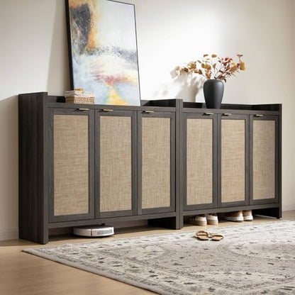 SICOTAS Shoe Storage Cabinet, 30 Pairs Rattan Shoe Cabinet for Entryway