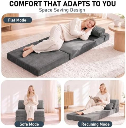 Folding Sofa, Convertible Chair, Comfy Floor Couch Lounge Sofa for Adults Portable Fold Out Chair for Living Room, Gray
