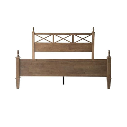 Queen Size Platform Bed Frame, Solid Wood with Headboard & Footboard, Center Metal Legs, 12 Strong Slatted Base, Anti-Noise & Slip-Free, Easy Assembly, No Box Spring Needed, Barnwood Finish RIQ-30
