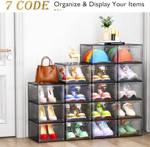 Sturdy Clear Shoe Organizer with Magnetic Door, Stackable Shoe Storage Box