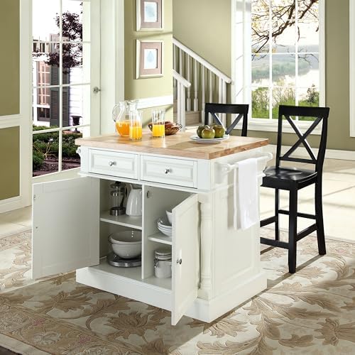 Crosley Furniture Oxford Kitchen Island Set, X-Back Stools