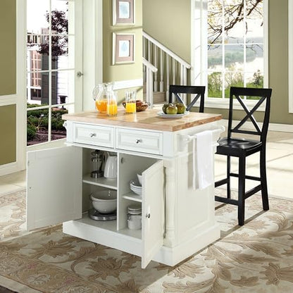Crosley Furniture Oxford Kitchen Island Set, X-Back Stools