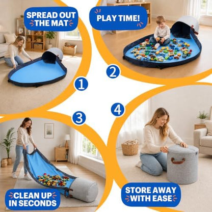 XXL Toy Storage Organizer with Play Mat – 15" x 15" x 16" Storage Bin for Kids Playroom, Foldable Fabric Bag and Basket for Nursery (Gray)