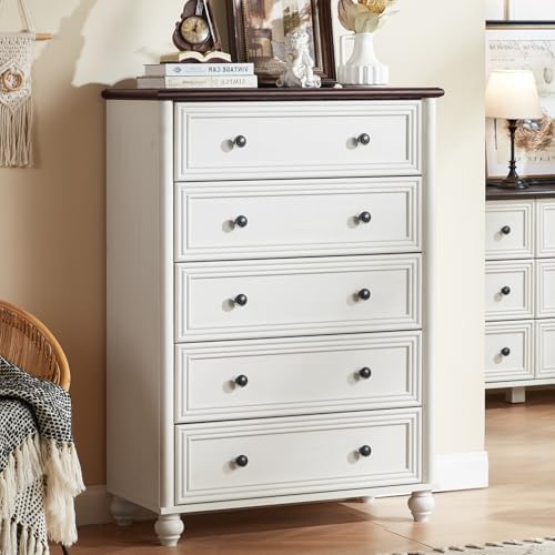 RWYHG Farmhouse 5 Drawer Dresser, 45" Tall Chest of Drawers for Bedroom