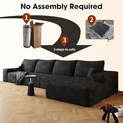 Eafurn 135" Oversized Right Facing Boneless Modular Sectional Sofa Couch with Chaise Lounge, 33D High-Density Foam Compressed Floor Couch with Deep Seat and Throw Pillows