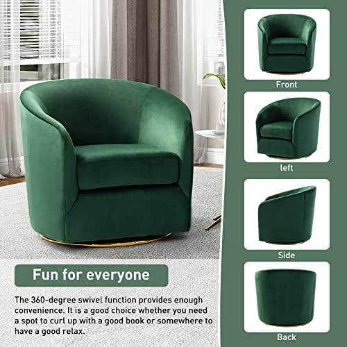 HULALA HOME Swivel Accent Chair with Gold Metal Base, Contemporary Velvet Curved Swivel Barrel Chair, Upholstered Club Armchair, Leisure Single Sofa for Living Room, Nursery, Bedroom(Green)