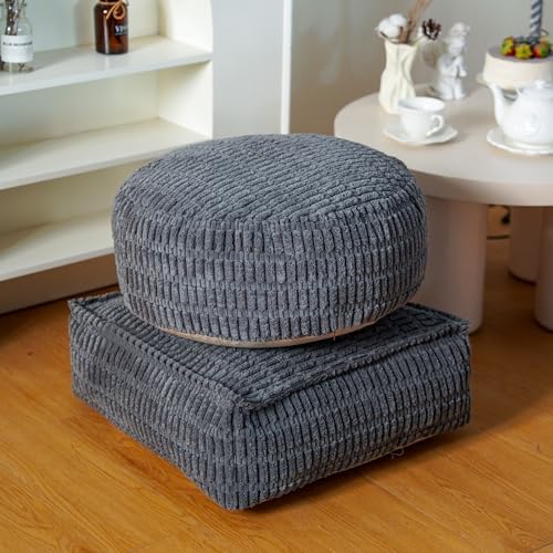 Round Unstuffed Pouf Ottoman Cover Storage Foot Rest, Gray