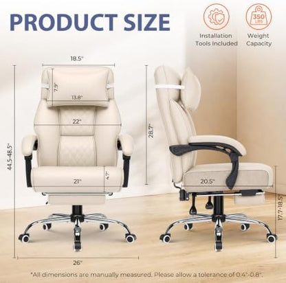 GTPLAYER Big and Tall Office Chair Heavy Duty Ergonomic Gaming Chair Beige
