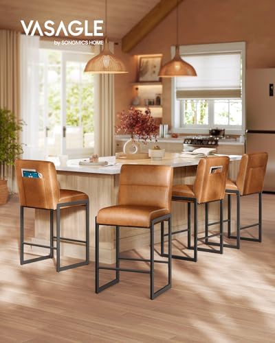 VASAGLE Bar Stools Set of 4, Counter Height Chairs with Backs, 26.4-Inch