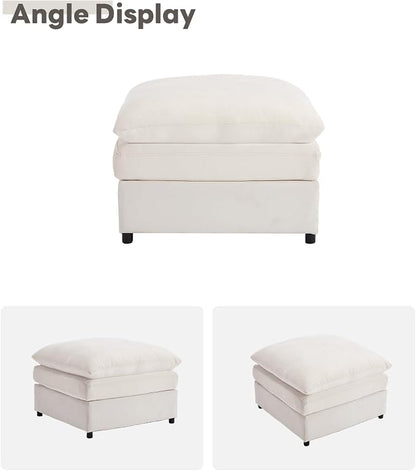 Iroomy 25" Chenille Ottoman, 9.5" Thick Cushion, Upholstered Footrest Modern Footstool & Bench for Living Room, Bedroom, Beige