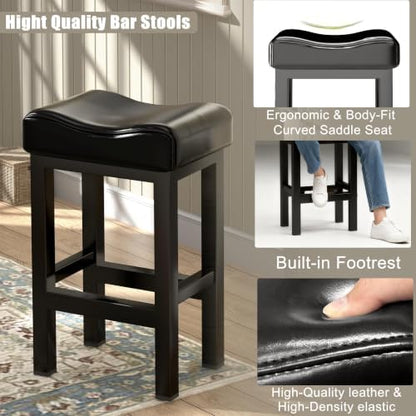 Bar Stools Set of 2, 30 Inch Counter Height BarStools for Kitchen Island, Faux Leather Thick Saddle Seats & Heavy Duty Metal Base, Easy Assembly (Black,30 inch)