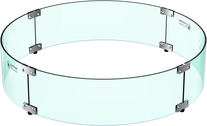 Skyflame 29" Round Glass Wind Guard, Upgraded Prevent Falling Apart Thick/Clear Tempered Glass Panel with Hard Aluminum Corner Bracket & Feet for 24" Round Fire Pit Burner Pans