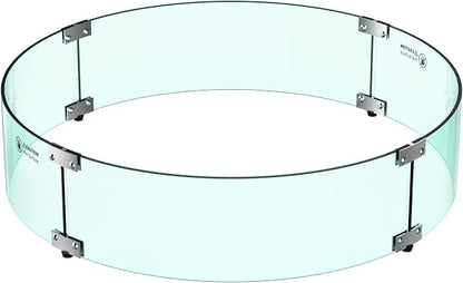 Skyflame 29" Round Glass Wind Guard, Upgraded Prevent Falling Apart Thick/Clear Tempered Glass Panel with Hard Aluminum Corner Bracket & Feet for 24" Round Fire Pit Burner Pans