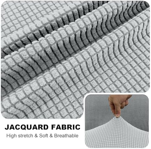UNBBRRL Seat Cushion Cover and Back Covers for Corner Sofa Stretch Jacquard, Non Slip L Shaped Sofa Slipcover with Storage Ottoman, Sectional Couch Cover for Chaise Lounge (Pale Grey,31 x 31 x 6”)