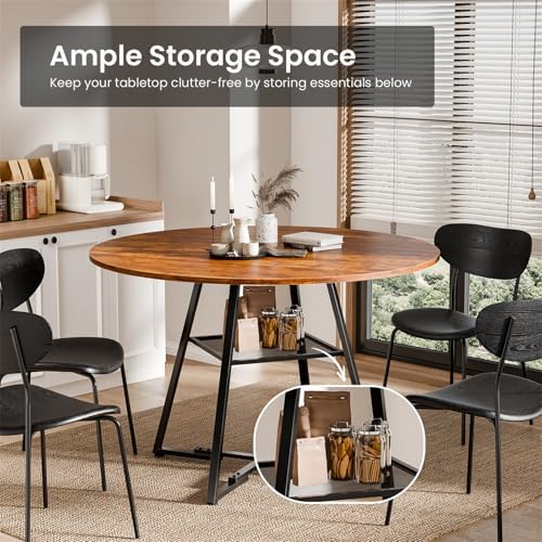 DUMOS 47 Inch Round Dining Table, Kitchen Table with Dual-Tier Storage