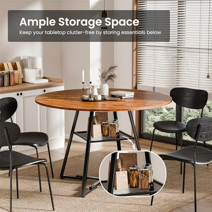 DUMOS 47 Inch Round Dining Table, Kitchen Table with Dual-Tier Storage
