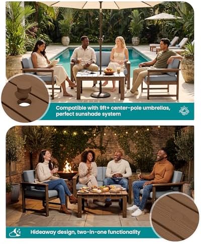 SERWALL HDPE Outdoor Loveseat with Cushion, Outdoor Sectional Furniture Set