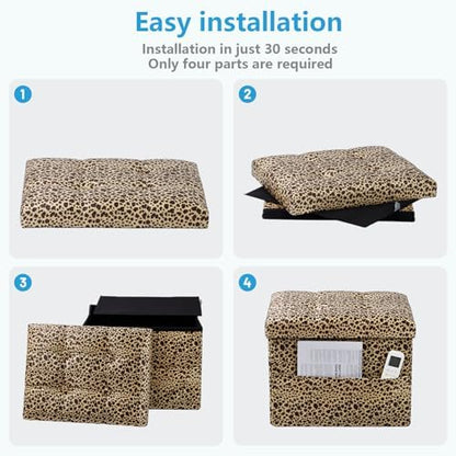 AmasSmile Ottoman with Storage,17" Folding Velvet Foot Rest Chest,Leopard