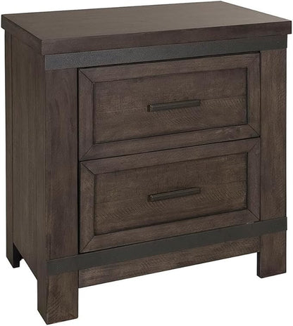 Pemberly Row 4-Piece King Bedroom Set, Rubberwood and Mango Veneers, Rock Beaten Grey Finish with Saw Cuts, Includes Panel Bed, 8-Drawer Dresser with Mirror, 2-Drawer Nightstand, Industrial Style