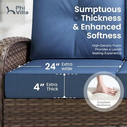 PHI VILLA Patio Furniture Set, 4 Piece Wicker Outdoor Conversation Set