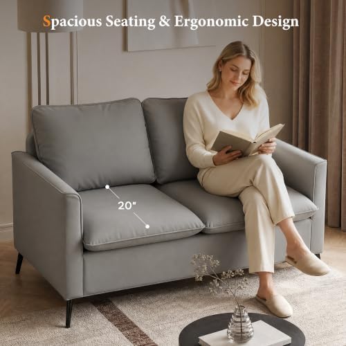 Faux Leather Loveseat Sofa, Small 2 Seater Couch for Small Spaces (Grey, 1)