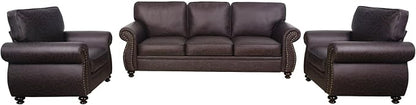 Couchus Living Room Furniture Sets,Sofa Sets and Couch Sets for Living Room,Mid-Century Vintage Sofa Couches with Rivet Design (Brown, 2 Single+3 Seater)