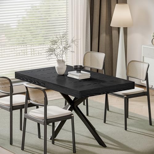 Extendable Dining Room Table for 4 6 8,55"-70" Kitchen Table Leaf,Black
