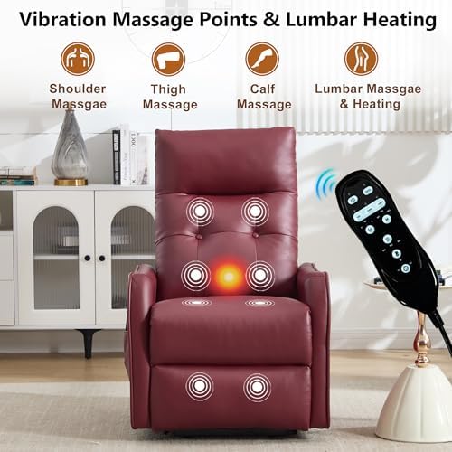 Power Lift Recliner Chair with Vibration Massage and Heat for Petite Elderly, Small Lift Chair with Side Pocket Remote Control, Infinite Position, Faux Leather Red