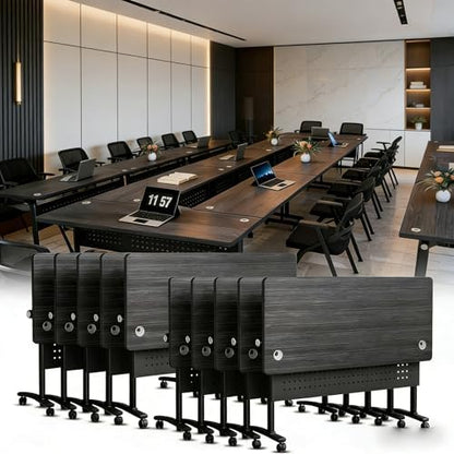 Folding Conference Table, Conference Room Tables with Wheels Foldable Large Rectangle Meeting Seminar Table for 6-12 People, Flip Top Mobile Training Table for Office Classr (2, Black 4, 61in)