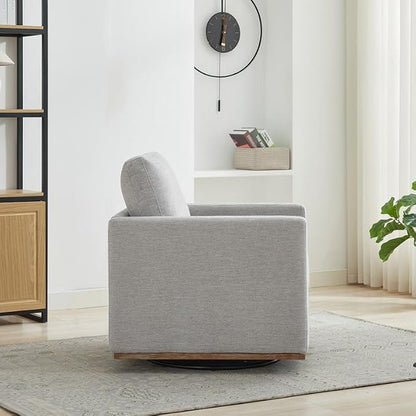 Swivel Accent Chair, 360 Degree Square Swivel Chair for Living Room, Mid Century Modern Upholstered Accent Barrel Chair,Comfy Sofa Armchairs for Bedroom,Nursery,Chenille, Grey