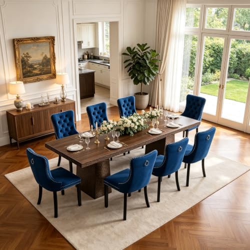 9 Piece Extendable Dining Table Set with 8 Velvet Chair,3 Adjustable Length
