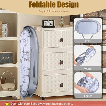 Foldable Toy Storage Basket with Zipper Lid & Handles- Animal Print, Gray