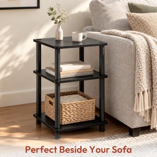 3-Tier End Table, Toolless Assembly Night Stand, Open Shelves Bedside Table, Side Table, for Bedroom, Living Room, Americano