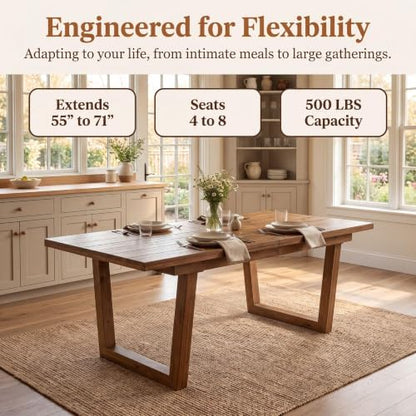 chairus 55"-71" Extendable Pine Wood Dining Table for 4-8 People, Walnut
