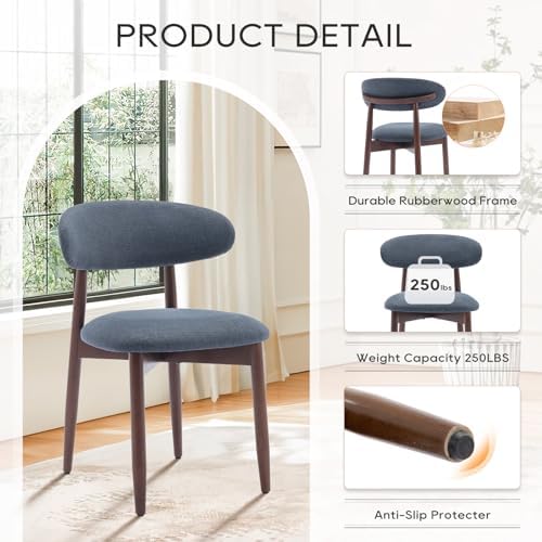MALOL Dining Chairs Set of 6, Upholstered Wooden Kitchen Chairs, Blue