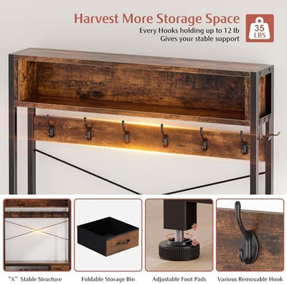 Hall Tree with Bench and Hooks, 39.4" Shoe and Coat Rack Entryway Organizer