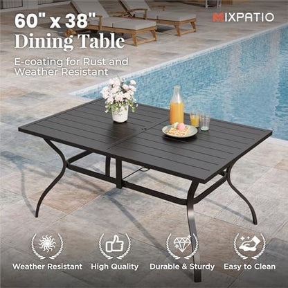 MIXPATIO 7pc Patio Dining Set, 60" Rectangle Metal Table, 6 Red Chairs