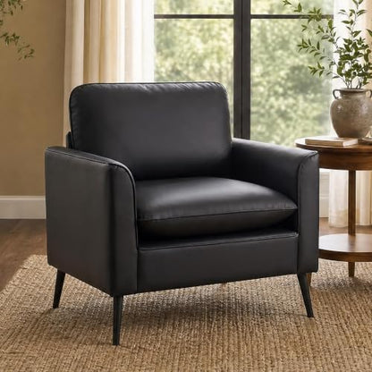 Faux Leather Accent Chair, Office Armchairs with Metal Legs (Black, 1)