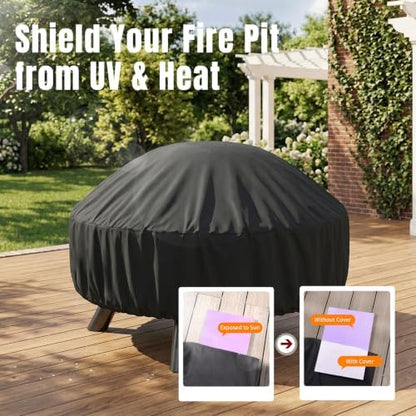 SHINESTAR Fire Pit Cover Round 32 In, Outdoor Fire Pit Cover for 22-32 Inches Fire Pits, Windproof Drawstring & Waterproof Layer, Black