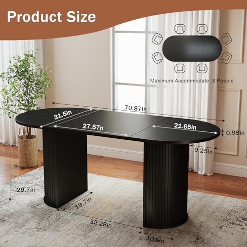 Oval Rectangular Dining Table for 4-8 People,70.87" Long Kitchen Table with Large Tabletop Wood Dinner Table Conference Meeting Table for Dining Room Living Room Kitchen,Black
